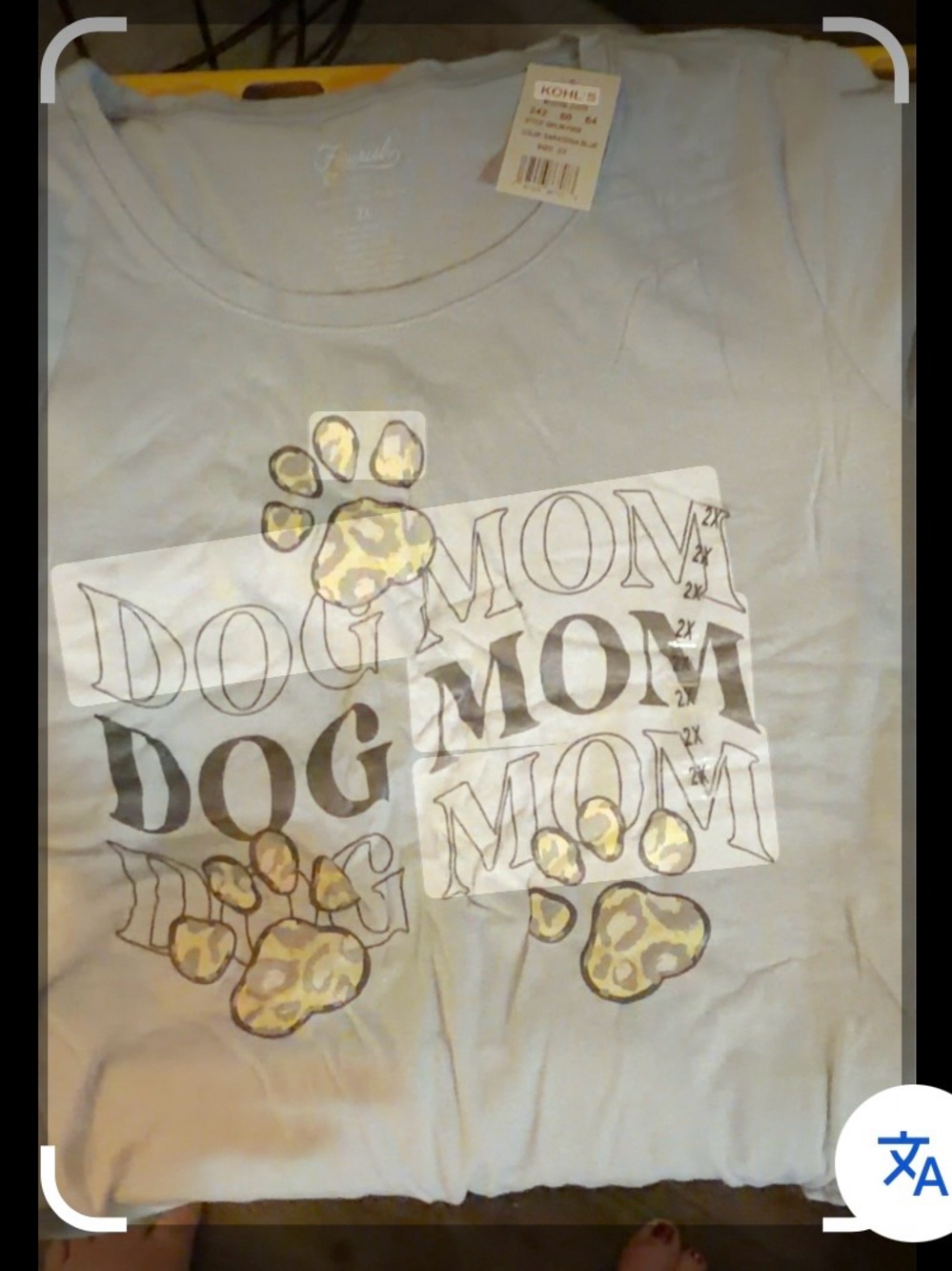 Kohl's Light Blue 'Dog Mom' Graphic Tee with Leopard Paws